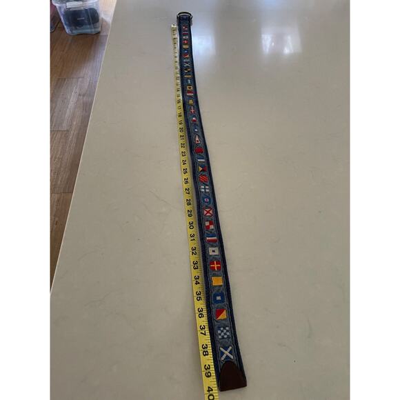 Nautical Flag Ribbon Belt Canvas Brass Buckle Mens Vintage Sz Medium Shown - Picture 2 of 6